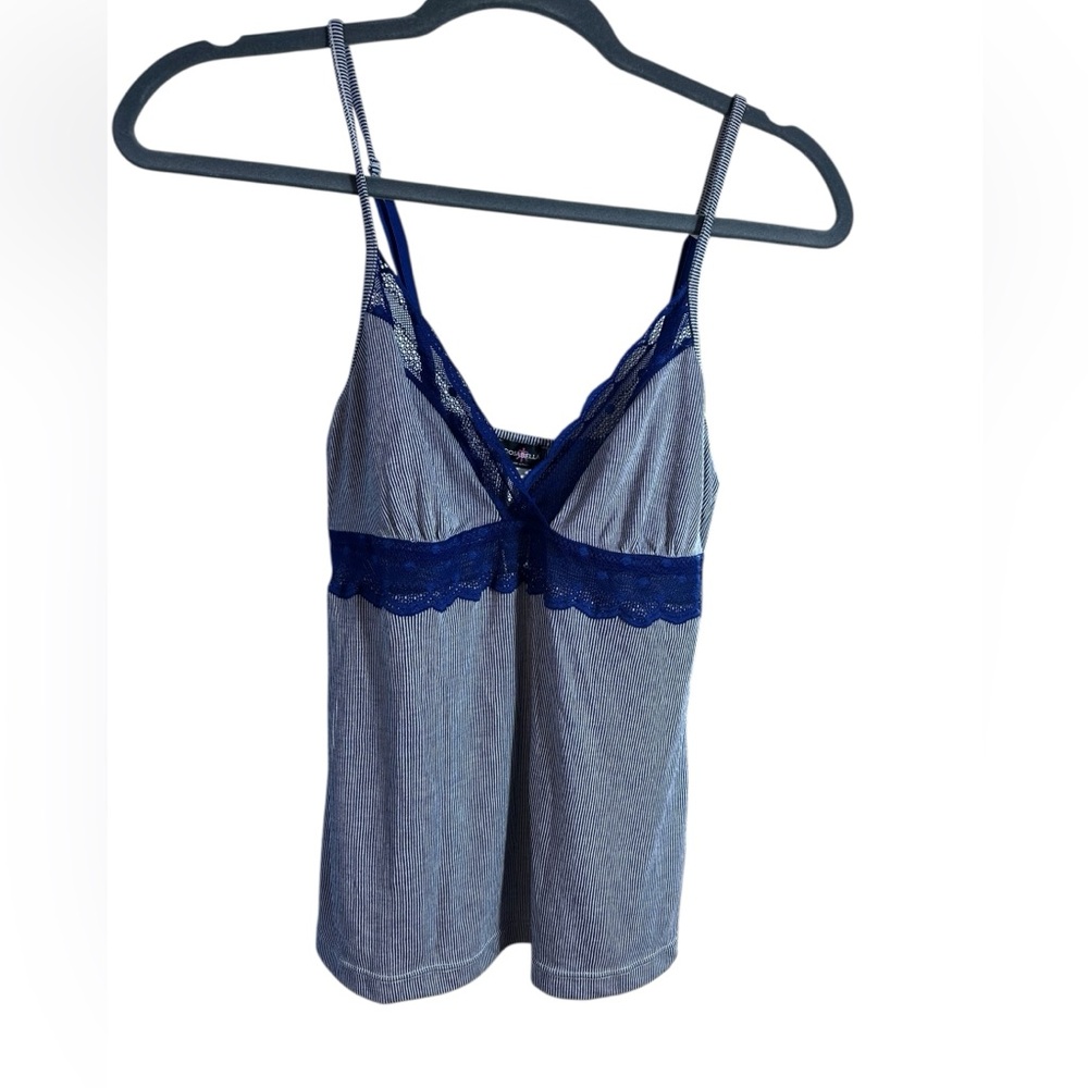 Cosabella Blue Lace Trim Striped Sweet Dream Textured Camisole